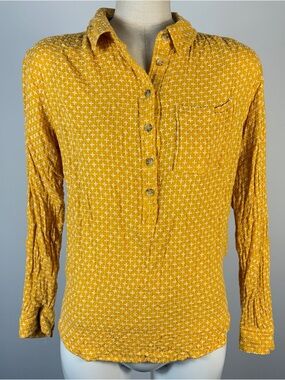 Anthropologie Isadora Button Back Tunic Mustard Yellow Cross Pattern Boho S❤️